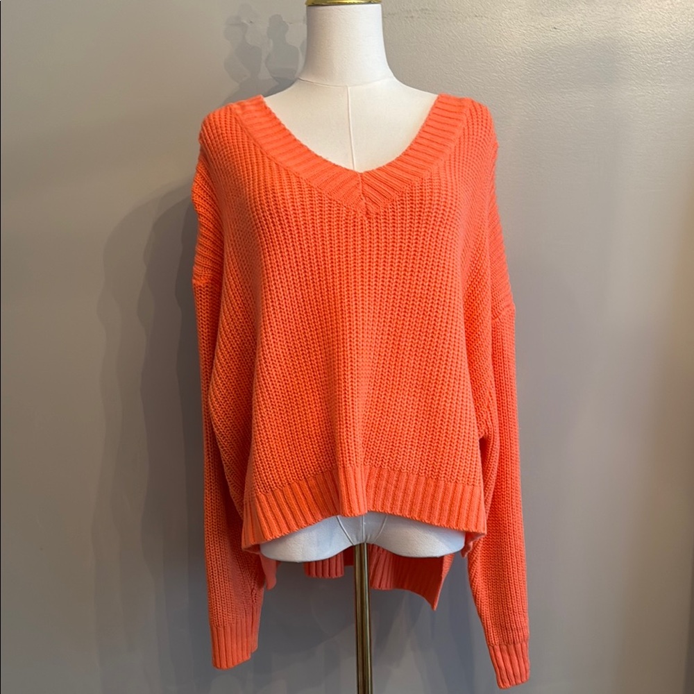 Vibrant Coral V-Neck Sweater for Women